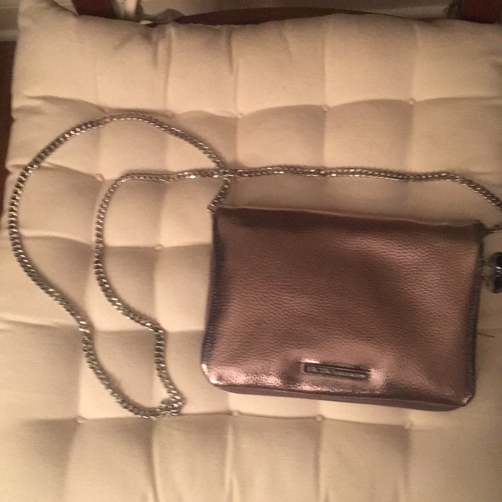 Rose gold evening bag.
